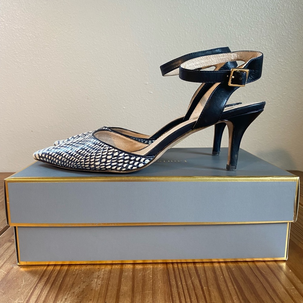 Louise et Cie Esperance Marina Blue Tuscan Snake Print Slingback Heels Size 9